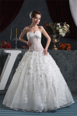 Ball Gown Sleeveless Satin Organza Fine Netting Lace Wedding Dresses 2030607