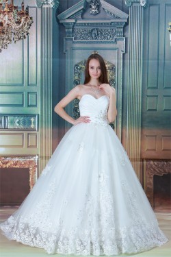 Ball Gown Sleeveless Sweetheart Satin Taffeta Fine Netting Wedding Dresses 2030610