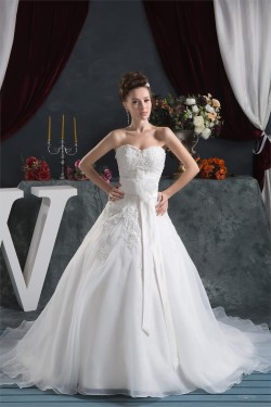 A-Line Sweetheart Sleeveless Satin Satin Organza Lace Wedding Dresses 2030612