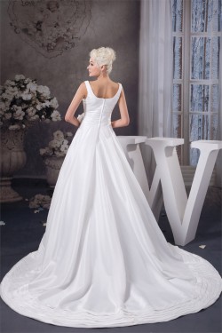 Beautiful A-Line Satin Taffeta Sleeveless Straps Wedding Dresses 2030614