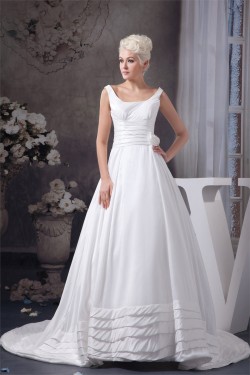 Beautiful A-Line Satin Taffeta Sleeveless Straps Wedding Dresses 2030614