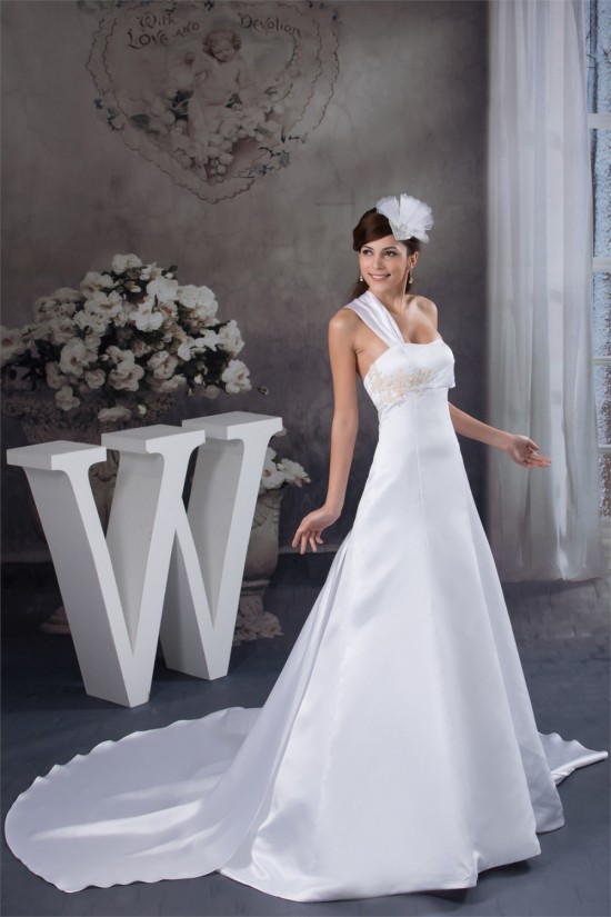 Beautiful A-Line Sleeveless Satin Taffeta Straps Wedding Dresses 2030616