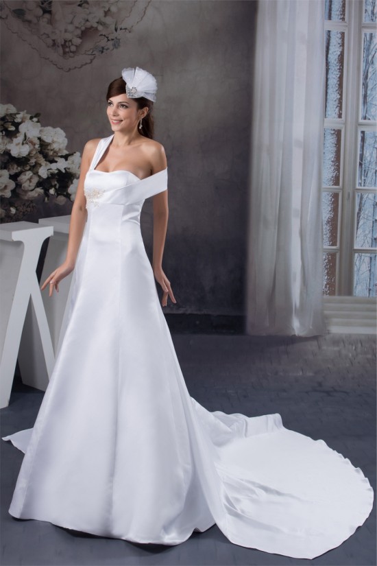 Beautiful A-Line Sleeveless Satin Taffeta Straps Wedding Dresses 2030616