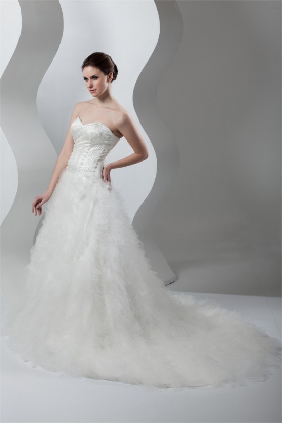 Beautiful A-Line Sweetheart Sleeveless Satin Organza Wedding Dresses 2030619