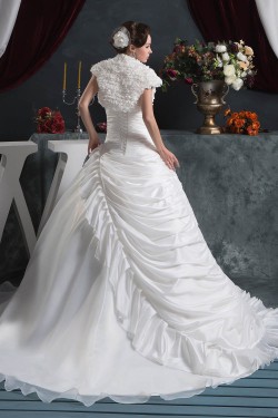 Beautiful A-Line V-Neck Satin Taffeta Short Sleeve Wedding Dresses 2030622