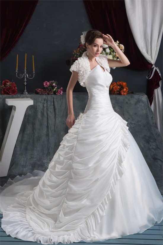 Beautiful A-Line V-Neck Satin Taffeta Short Sleeve Wedding Dresses 2030622 Beautiful A-Line V-Neck Satin Taffeta Short Sleeve Wedding Dresses 2030622