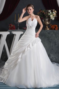 Beautiful A-Line V-Neck Satin Taffeta Short Sleeve Wedding Dresses 2030622