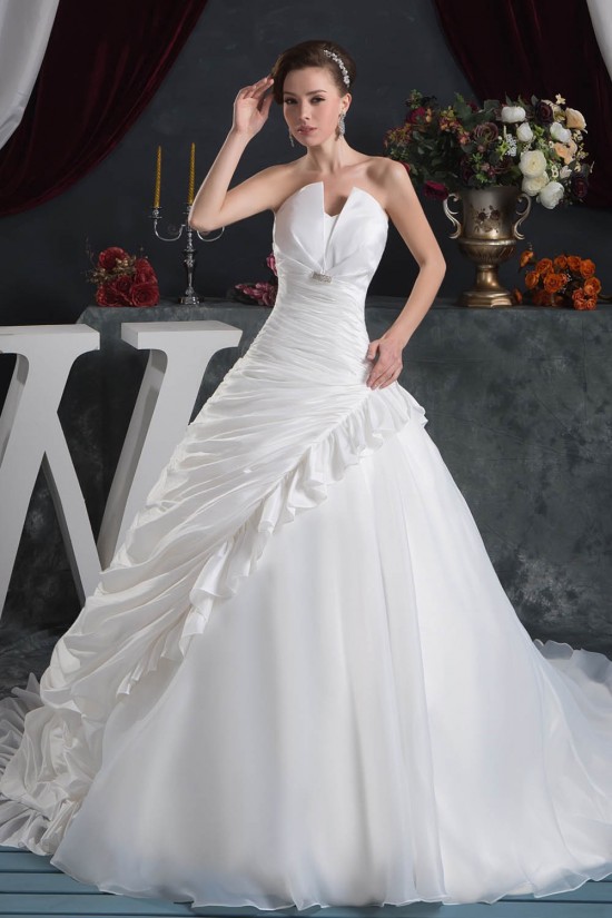Beautiful A-Line V-Neck Satin Taffeta Short Sleeve Wedding Dresses 2030622 Beautiful A-Line V-Neck Satin Taffeta Short Sleeve Wedding Dresses 2030622