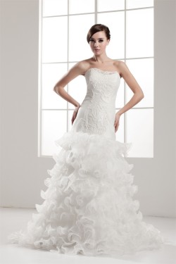 Beautiful Satin Strapless Sleeveless A-Line Wedding Dresses 2030626