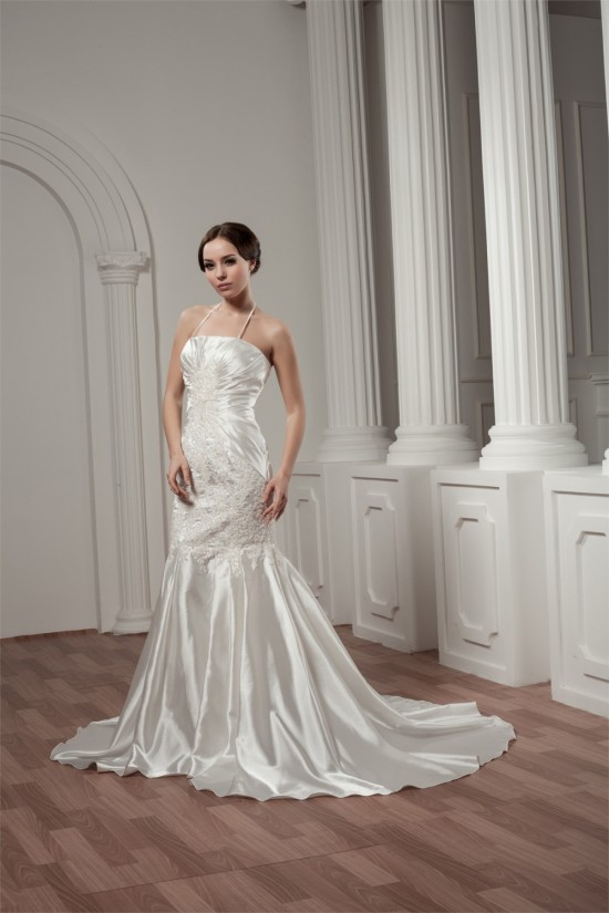 Beautiful Satin Taffeta Sleeveless Lace Halter Wedding Dresses 2030629 Beautiful Satin Taffeta Sleeveless Lace Halter Wedding Dresses 2030629