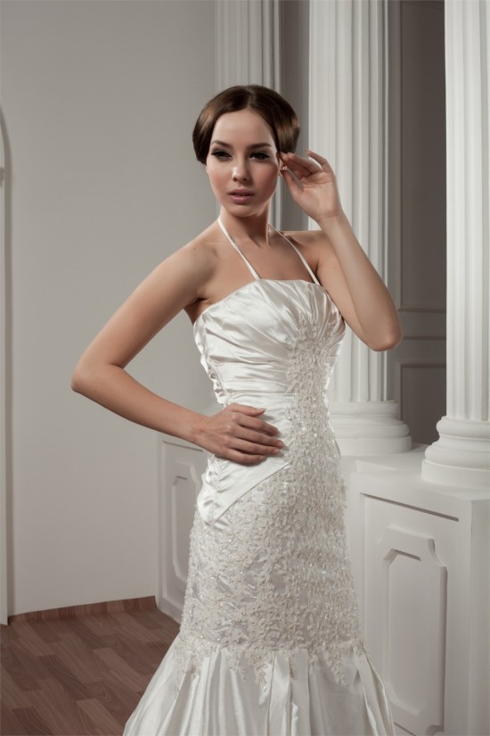 Beautiful Satin Taffeta Sleeveless Lace Halter Wedding Dresses 2030629 Beautiful Satin Taffeta Sleeveless Lace Halter Wedding Dresses 2030629