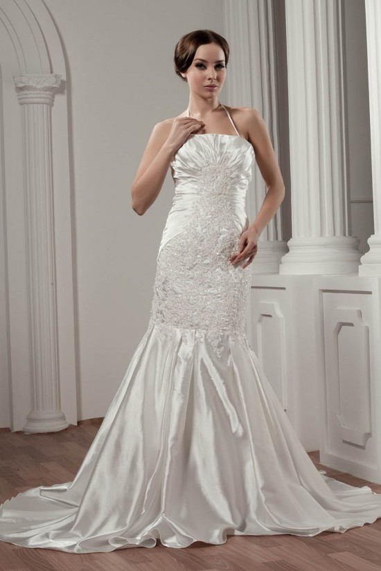 Beautiful Satin Taffeta Sleeveless Lace Halter Wedding Dresses 2030629 Beautiful Satin Taffeta Sleeveless Lace Halter Wedding Dresses 2030629