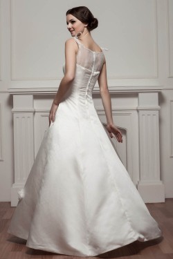 Beautiful Sleeveless Portrait Satin Fine Netting A-Line Wedding Dresses 2030630