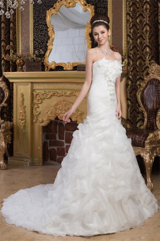 Beautiful Sleeveless Satin Strapless A-Line Wedding Dresses 2030631