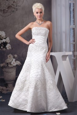 Beautiful Sleeveless Strapless A-Line Satin Wedding Dresses 2030633