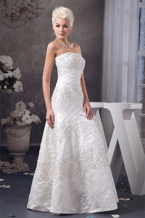 Beautiful Sleeveless Strapless A-Line Satin Wedding Dresses 2030633