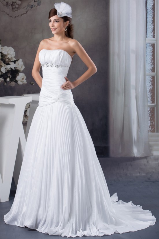 Beautiful Soft Sweetheart Chiffon Satin Sleeveless Wedding Dresses 2030634