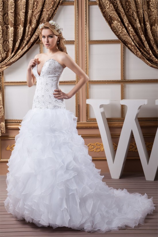 Beautiful Sweetheart Satin Organza A-Line Sleeveless Wedding Dresses 2030635