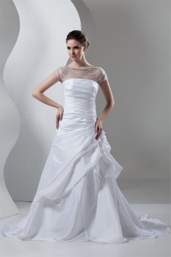 Breathtaking Taffeta A-Line High-Neck Best Beading Wedding Dresses 2030646