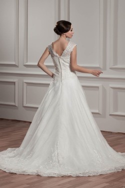 Breathtaking V-Neck A-Line Satin Organza V-Neck Lace Wedding Dresses 2030647