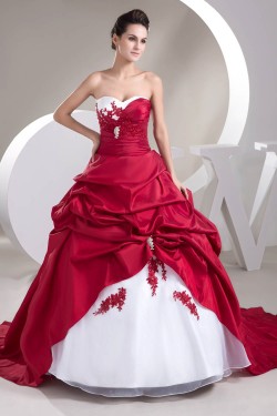 Ball Gown Red White Beading Applique Wedding Dresses 2030649