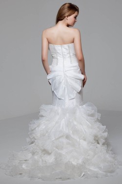 Charming Strapless Satin Organza Mermaid/Trumpet Beaded Wedding Dresses 2030652