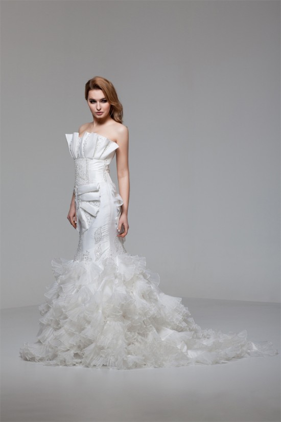 Charming Strapless Satin Organza Mermaid/Trumpet Beaded Wedding Dresses 2030652 Charming Strapless Satin Organza Mermaid/Trumpet Beaded Wedding Dresses 2030652