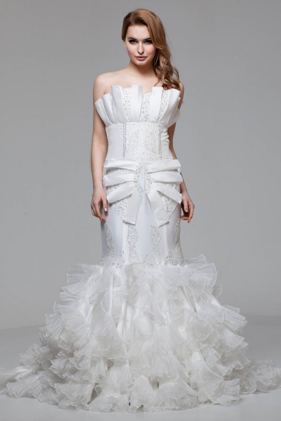 Charming Strapless Satin Organza Mermaid/Trumpet Beaded Wedding Dresses 2030652 Charming Strapless Satin Organza Mermaid/Trumpet Beaded Wedding Dresses 2030652