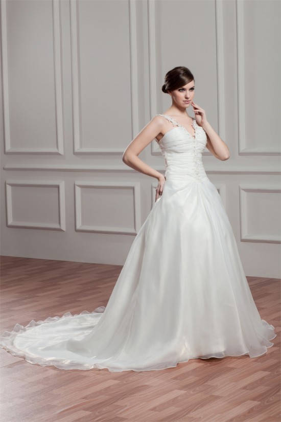 Charming V-Neck Sleeveless Satin Organza A-Line Wedding Dresses 2030653 Charming V-Neck Sleeveless Satin Organza A-Line Wedding Dresses 2030653