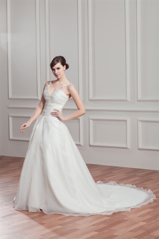 Charming V-Neck Sleeveless Satin Organza A-Line Wedding Dresses 2030653 Charming V-Neck Sleeveless Satin Organza A-Line Wedding Dresses 2030653