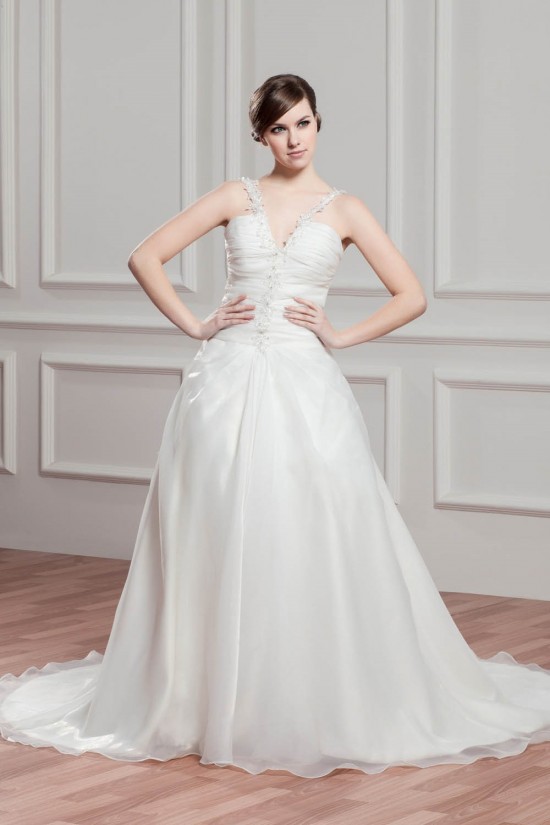 Charming V-Neck Sleeveless Satin Organza A-Line Wedding Dresses 2030653 Charming V-Neck Sleeveless Satin Organza A-Line Wedding Dresses 2030653