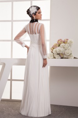 Chiffon Fine Netting A-Line Long Sleeve Beaded Lace Wedding Dresses 2030654