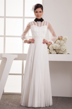 Chiffon Fine Netting A-Line Long Sleeve Beaded Lace Wedding Dresses 2030654