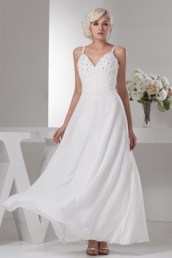 Chiffon Silk like Satin A-Line Sleeveless Beaded Wedding Dresses 2030656
