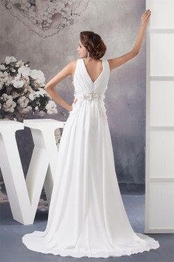 Chiffon Silk like Satin Sleeveless V-Neck Reception Wedding Dresses 2030657
