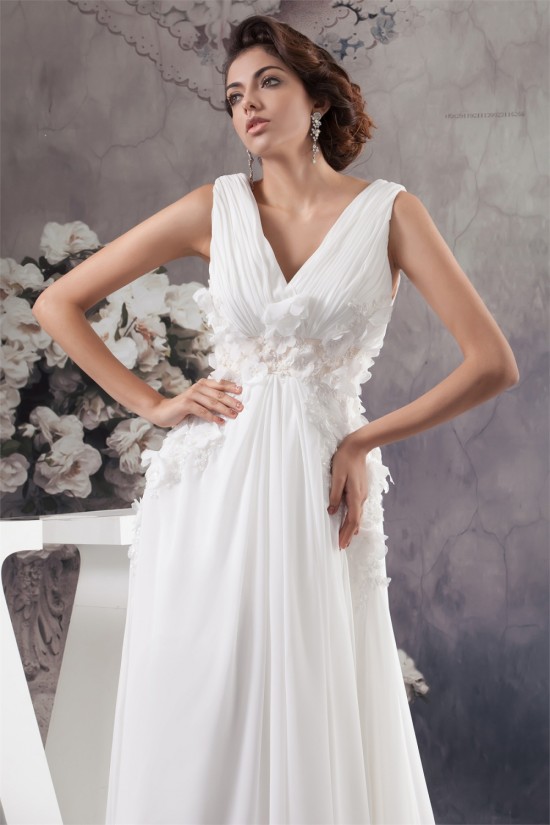 Chiffon Silk like Satin Sleeveless V-Neck Reception Wedding Dresses 2030657