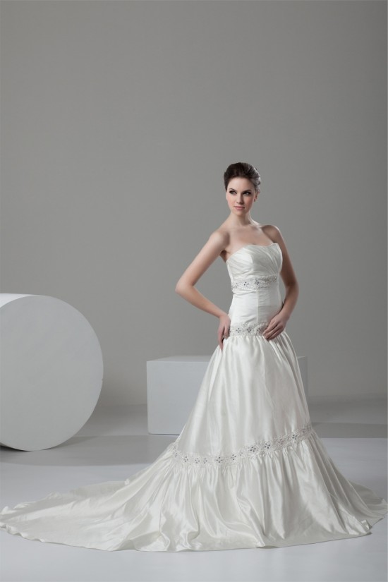 Elegant A-Line Satin Soft Sweetheart Sleeveless Wedding Dresses 2030661