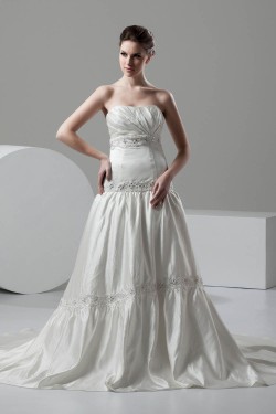 Elegant A-Line Satin Soft Sweetheart Sleeveless Wedding Dresses 2030661