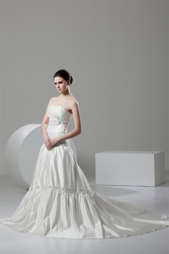 Elegant A-Line Satin Soft Sweetheart Sleeveless Wedding Dresses 2030661