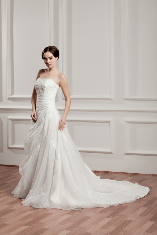Elegant A-Line Strapless Satin Sleeveless Best Wedding Dresses 2030664