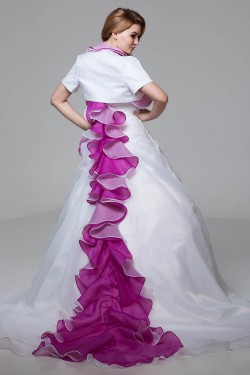 Elegant Satin Organza Strapless A-Line Short Sleeve Wedding Dresses 2030666