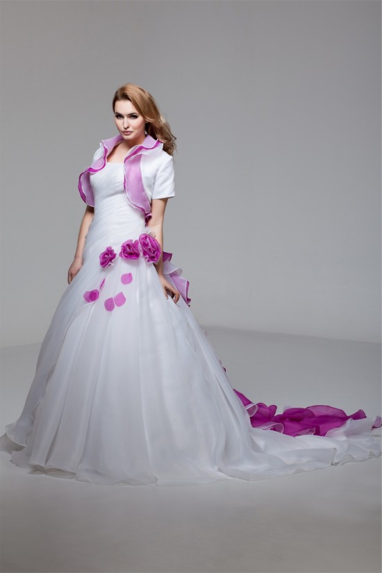 Elegant Satin Organza Strapless A-Line Short Sleeve Wedding Dresses 2030666 Elegant Satin Organza Strapless A-Line Short Sleeve Wedding Dresses 2030666