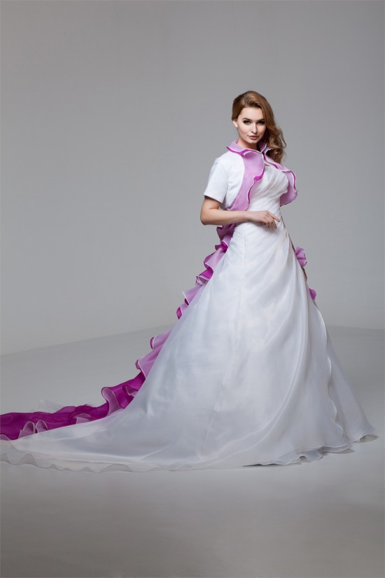 Elegant Satin Organza Strapless A-Line Short Sleeve Wedding Dresses 2030666