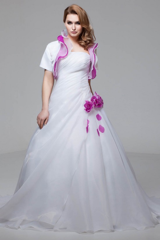 Elegant Satin Organza Strapless A-Line Short Sleeve Wedding Dresses 2030666