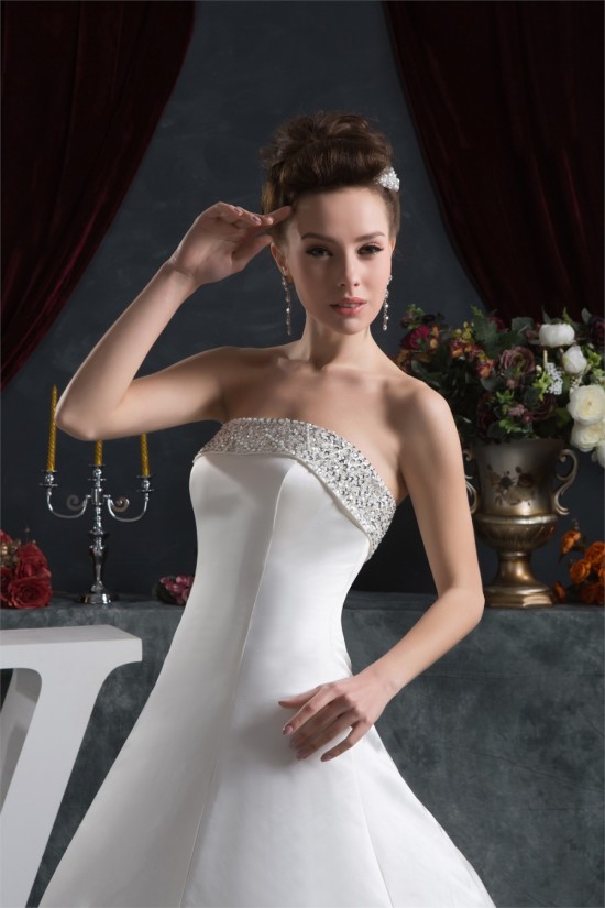 Elegant Satin Strapless A-Line Sleeveless Beaded Wedding Dresses 2030667 Elegant Satin Strapless A-Line Sleeveless Beaded Wedding Dresses 2030667