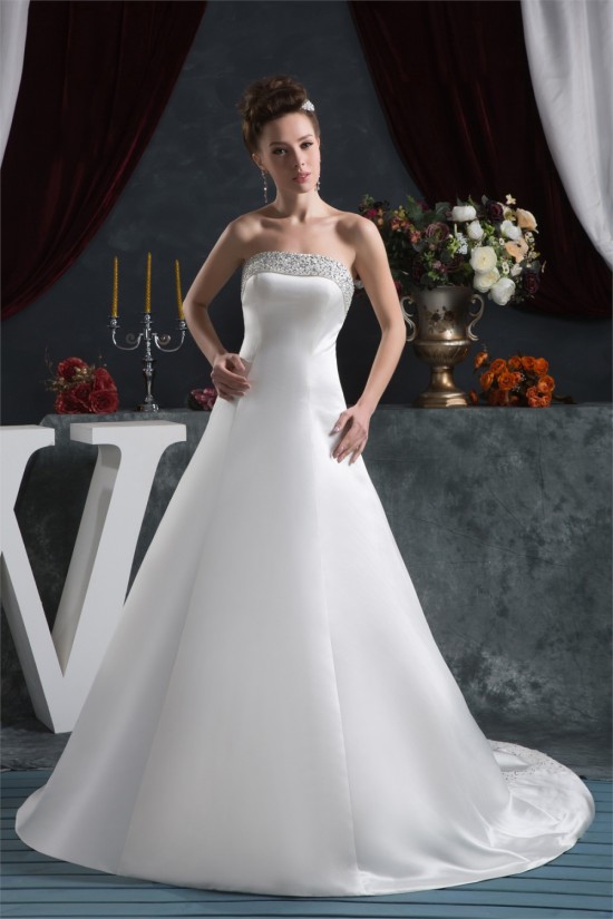 Elegant Satin Strapless A-Line Sleeveless Beaded Wedding Dresses 2030667 Elegant Satin Strapless A-Line Sleeveless Beaded Wedding Dresses 2030667