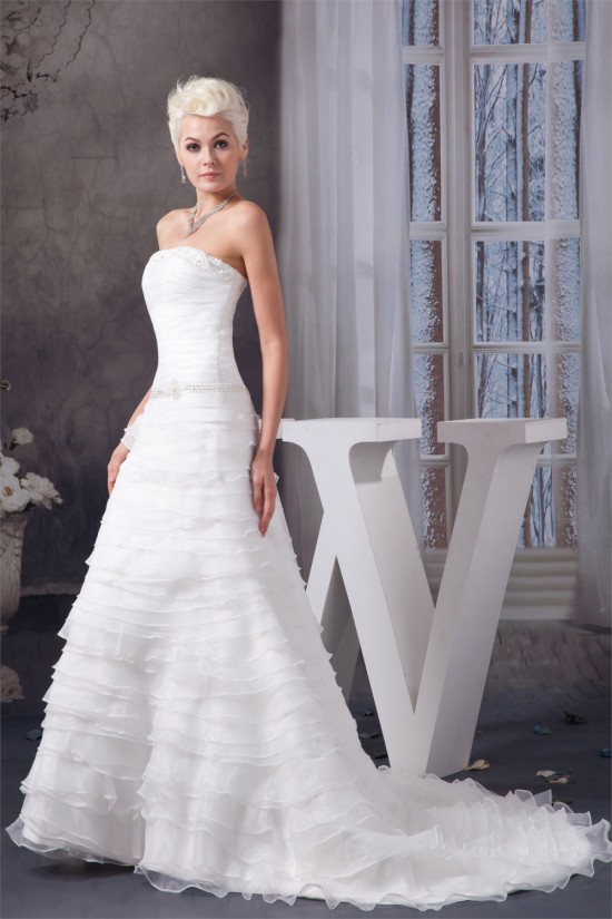 Elegant Satin Strapless Sleeveless A-Line Best Wedding Dresses 2030668 Elegant Satin Strapless Sleeveless A-Line Best Wedding Dresses 2030668