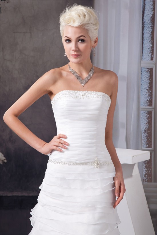 Elegant Satin Strapless Sleeveless A-Line Best Wedding Dresses 2030668