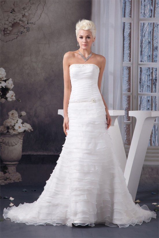 Elegant Satin Strapless Sleeveless A-Line Best Wedding Dresses 2030668