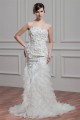 Elegant Sleeveless Mermaid/Trumpet Satin Organza Beaded Wedding Dresses 2030672